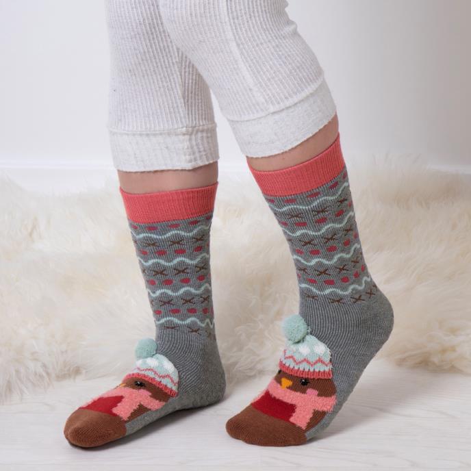 totes toasties® Ladies Original Slipper Socks (Triple Pack) Robin Extra Image 2